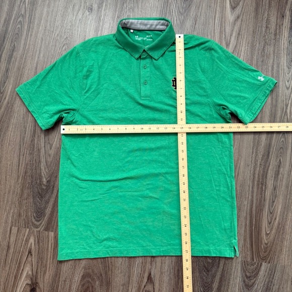 Under Armour Notre Dame Fighting Irish Golf Polo Shirt LG Loose HeatGear Green - Picture 5 of 5